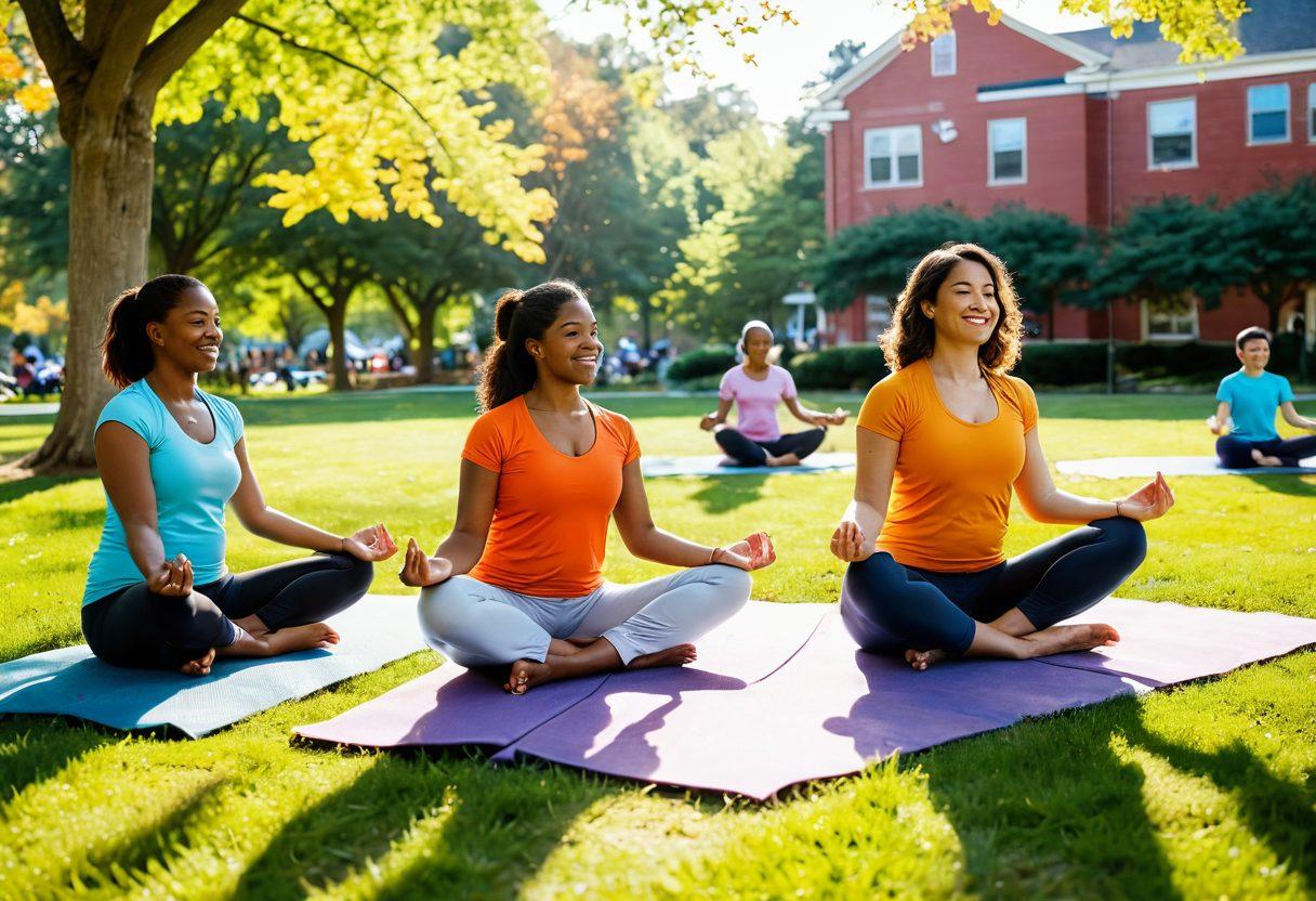 A warm, vibrant family scene in a sunlit New Jersey park, featuring diverse family members engaged in joyful activities like yoga, playing, and sharing healthy meals. In the background, subtle hints of local health service buildings and support resources, with symbols of wellness like heart shapes and leaves. The atmosphere is playful with bright colors and an inviting feel, radiating happiness and well-being. super-realistic. vibrant colors. family-friendly atmosphere.